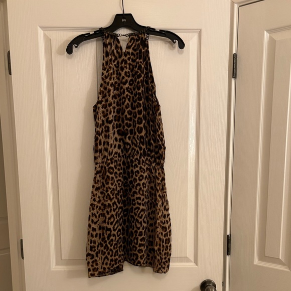 PARKER Leopard Print Halter Dress with Chainlink Neck Detail Size Large - Picture 8 of 11